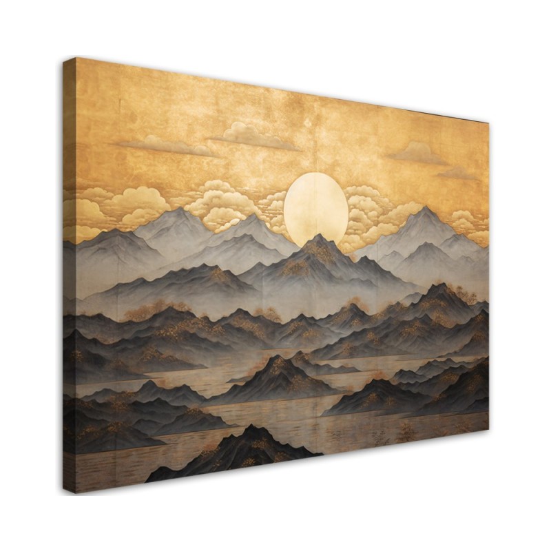 Leinwandbild modern - AI - Goldene Berglandschaft | Feeby
