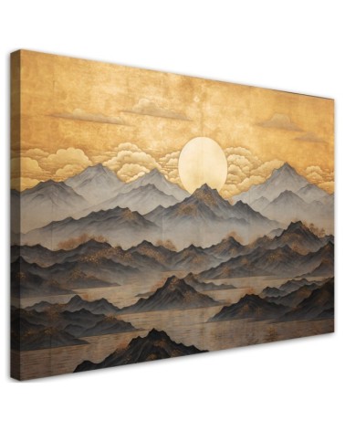 Leinwandbild modern - AI - Goldene Berglandschaft | Feeby
