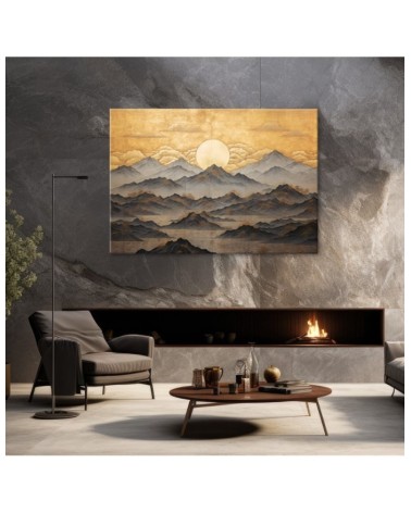 Leinwandbild modern - AI - Goldene Berglandschaft | Feeby