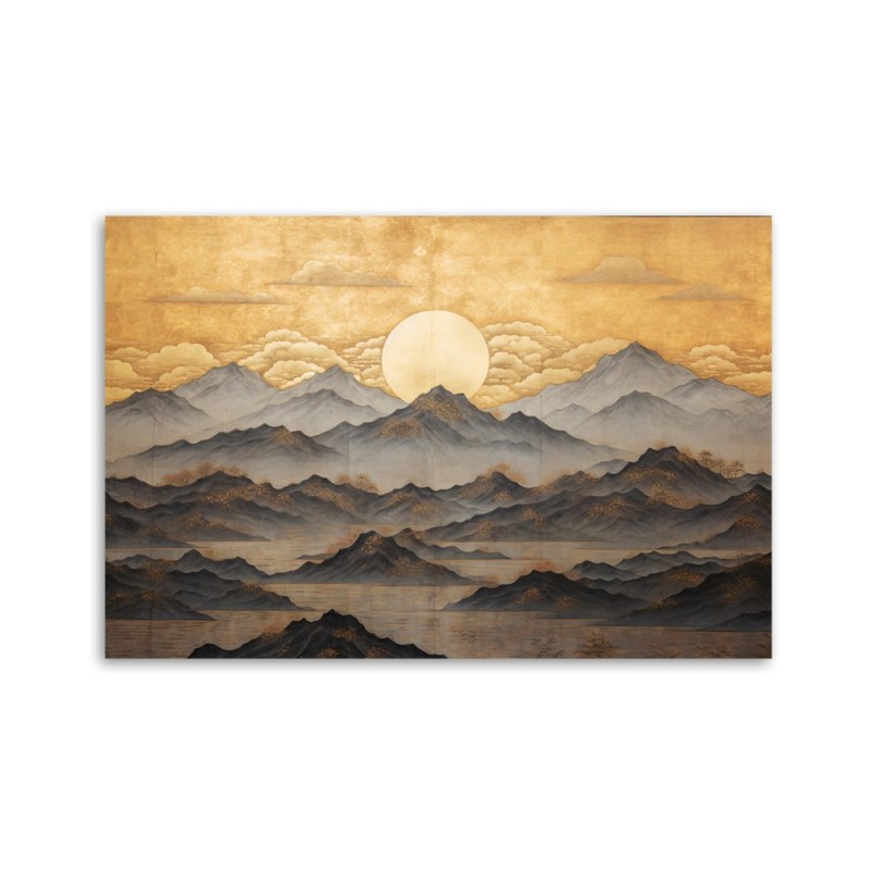 Leinwandbild modern - AI - Goldene Berglandschaft | Feeby