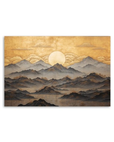 Leinwandbild modern - AI - Goldene Berglandschaft | Feeby
