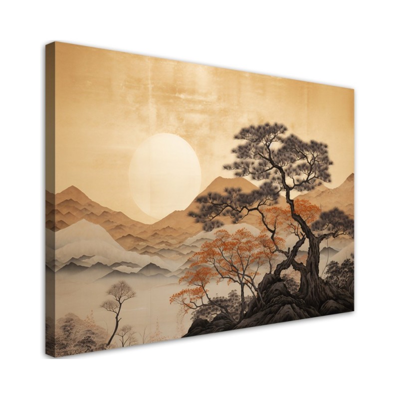 Leinwandbild - Goldene Berglandschaft | Feeby