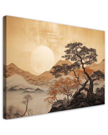 Leinwandbild - Goldene Berglandschaft | Feeby