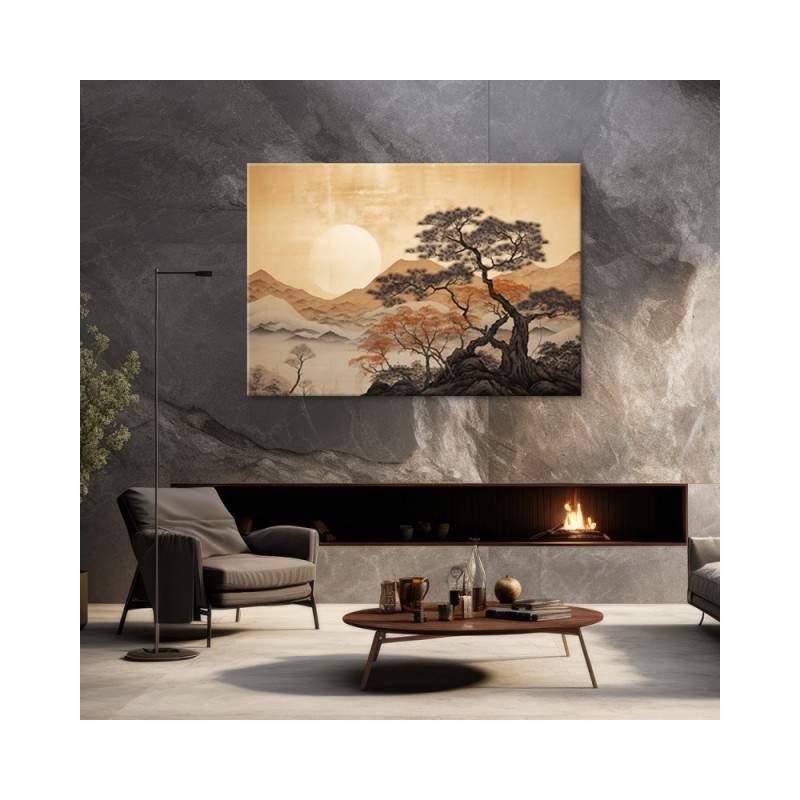 Leinwandbild - Goldene Berglandschaft | Feeby