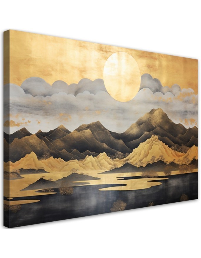 Bild auf Leinwand - Schlafzimmer - Goldene Berglandschaft | Feeby