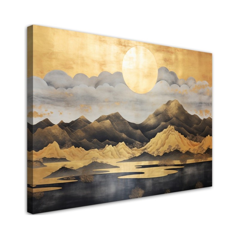 Bild auf Leinwand - Schlafzimmer - Goldene Berglandschaft | Feeby