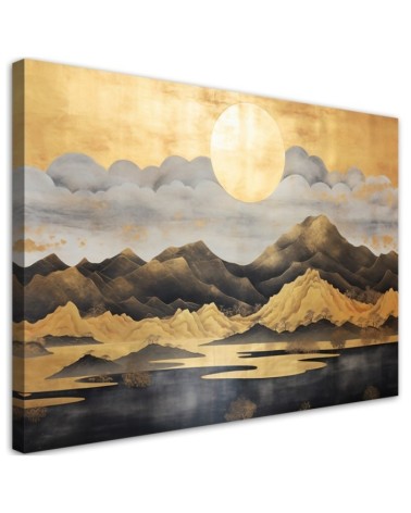 Bild auf Leinwand - Schlafzimmer - Goldene Berglandschaft | Feeby