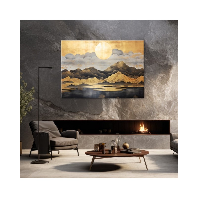 Bild auf Leinwand - Schlafzimmer - Goldene Berglandschaft | Feeby