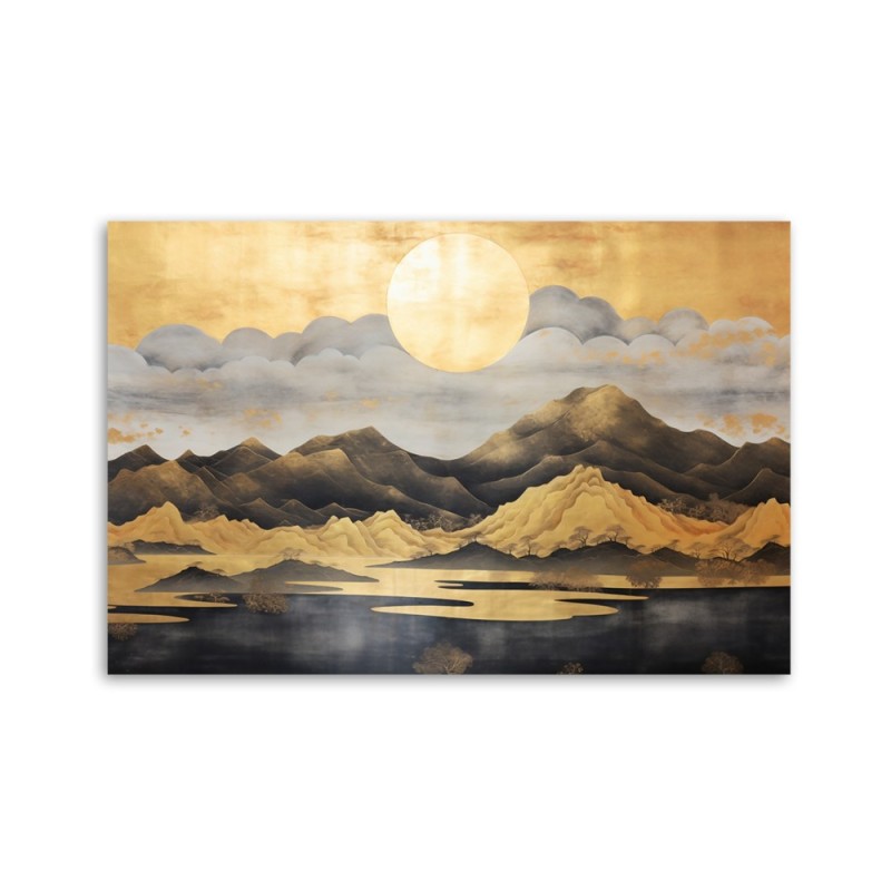 Bild auf Leinwand - Schlafzimmer - Goldene Berglandschaft | Feeby