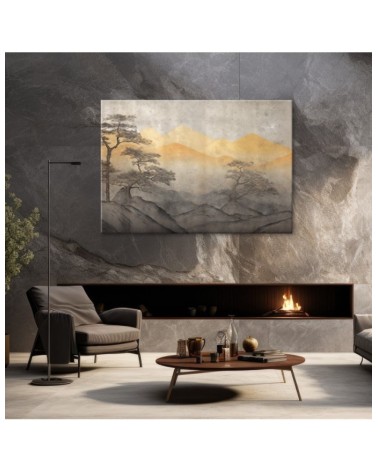 Wandbild für Wohnzimmer - Berglandschaft in Gold | Feeby