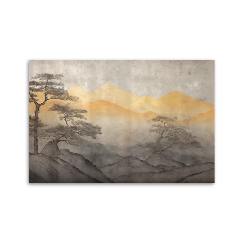 Wandbild für Wohnzimmer - Berglandschaft in Gold | Feeby