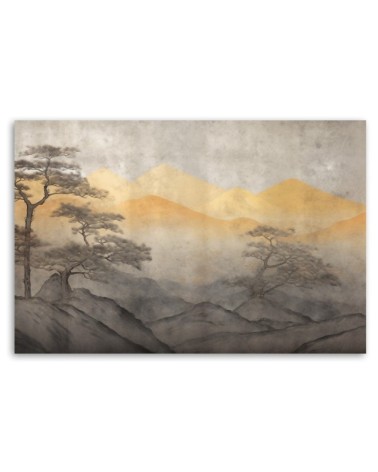 Wandbild für Wohnzimmer - Berglandschaft in Gold | Feeby