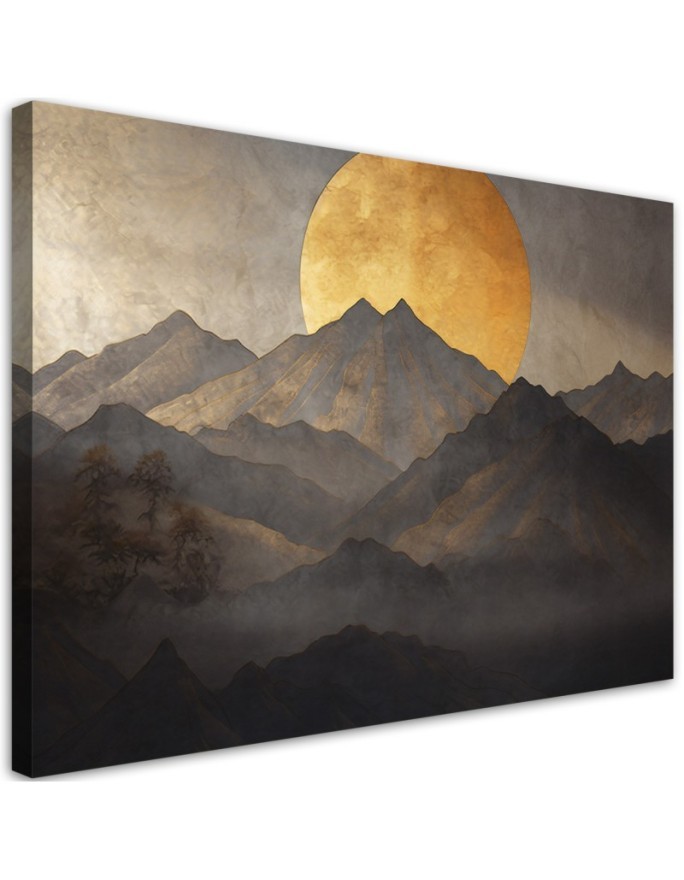 Modernes Wandbild - Boho - Goldene Sonne und Berge | Feeby