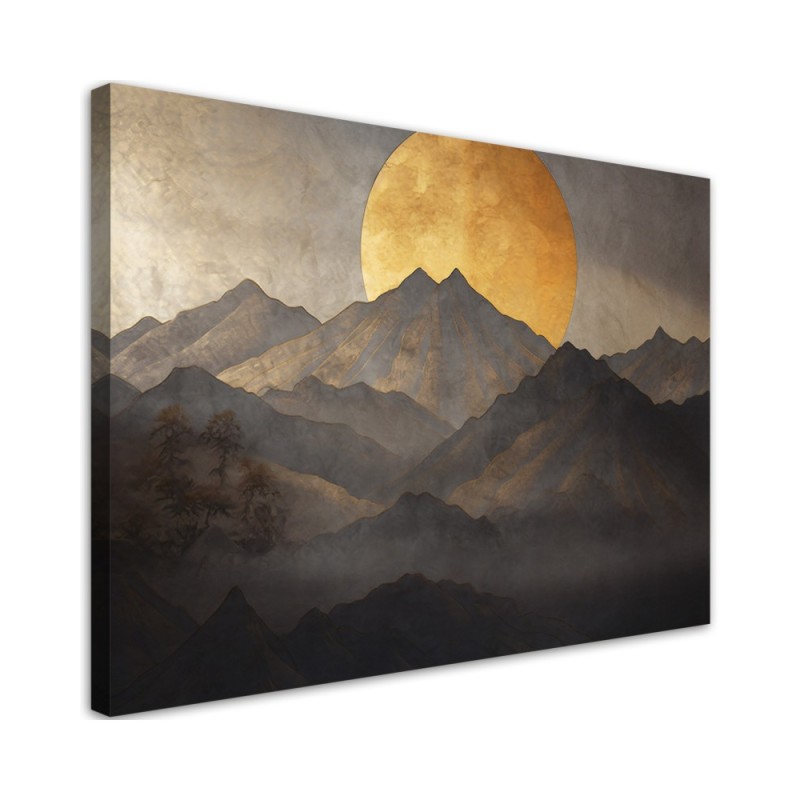 Modernes Wandbild - Boho - Goldene Sonne und Berge | Feeby