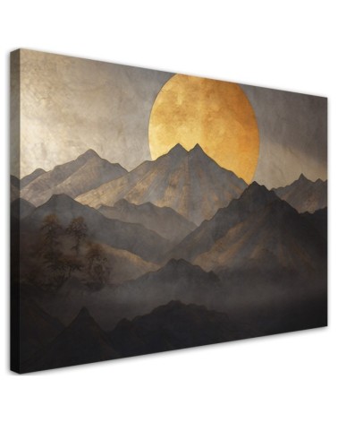 Boho painting - Golden sun and mountains | FEEBY