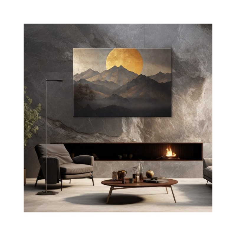 Modernes Wandbild - Boho - Goldene Sonne und Berge | Feeby