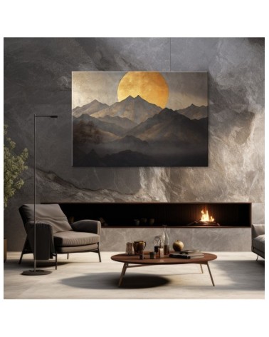 Modernes Wandbild - Boho - Goldene Sonne und Berge | Feeby