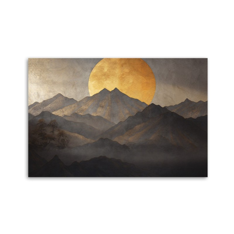 Modernes Wandbild - Boho - Goldene Sonne und Berge | Feeby