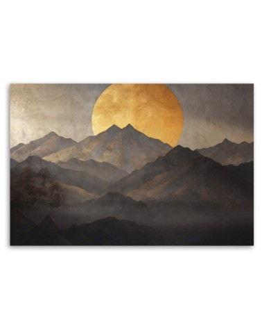 Modernes Wandbild - Boho - Goldene Sonne und Berge | Feeby