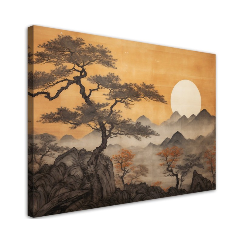 Dekoratives Leinwandbild - Bäume Berglandschaft | Feeby