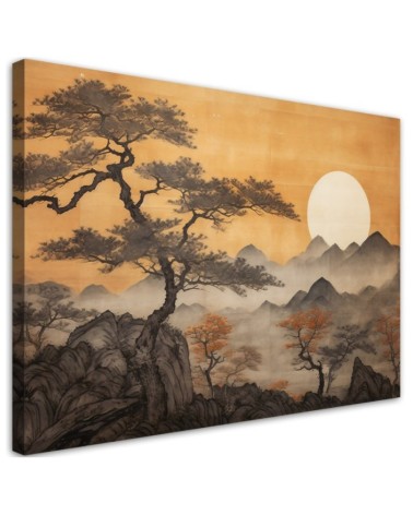 Dekoratives Leinwandbild - Bäume Berglandschaft | Feeby