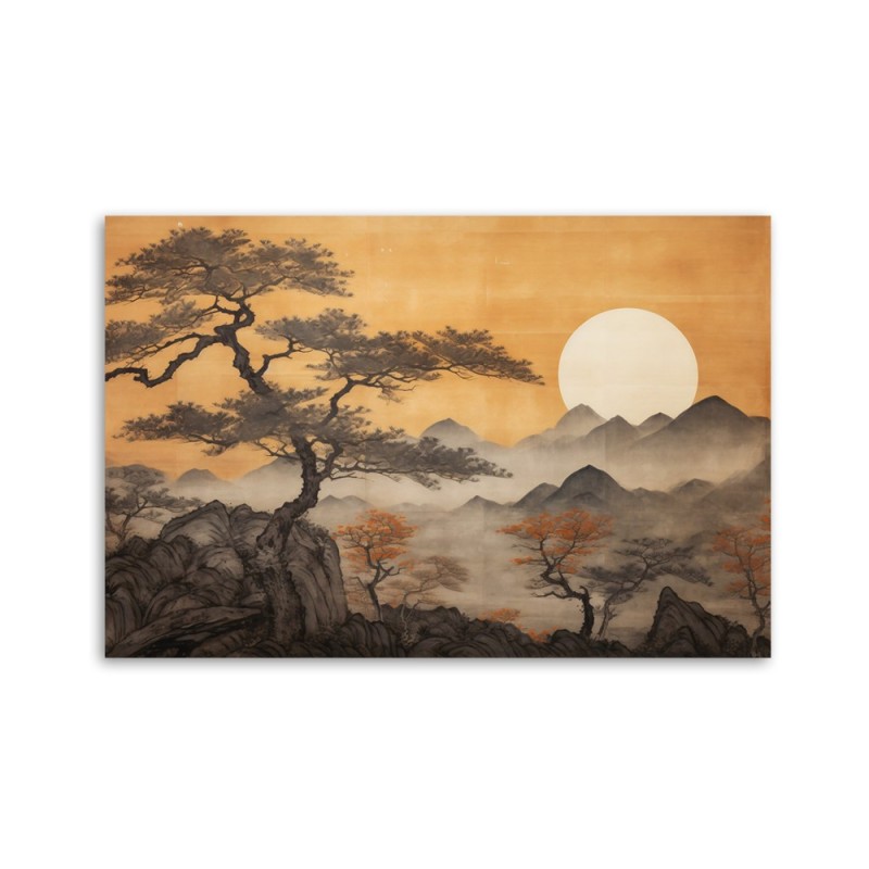 Dekoratives Leinwandbild - Bäume Berglandschaft | Feeby