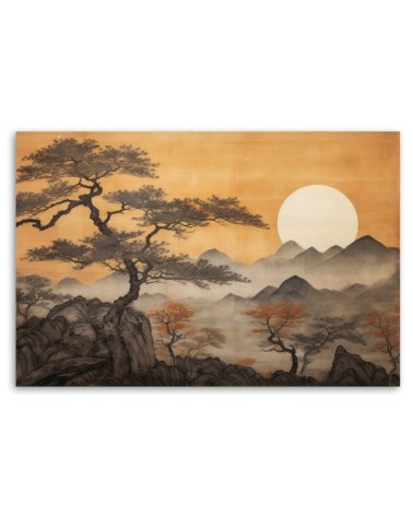 Dekoratives Leinwandbild - Bäume Berglandschaft | Feeby