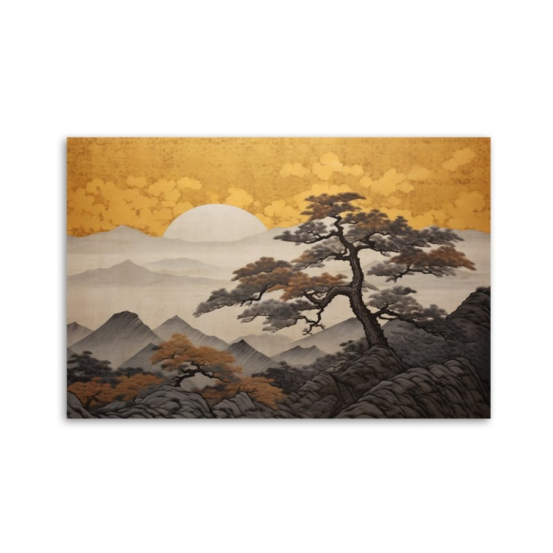 Obraz ścienny - Japoński pejzaż na złotym tle | FEEBY