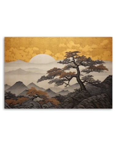 Bild - Japanische Landschaft auf goldenem Hintergrund | Feeby