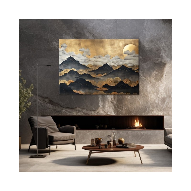 Bild auf Leinwand - Goldene Berglandschaft | Feeby