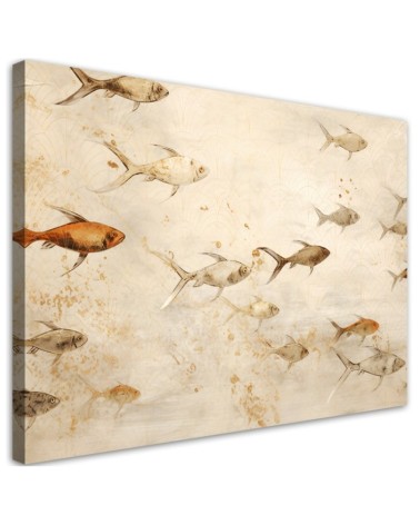 Boho canvas print for bathroom - Fish on a beige background | FEEBY