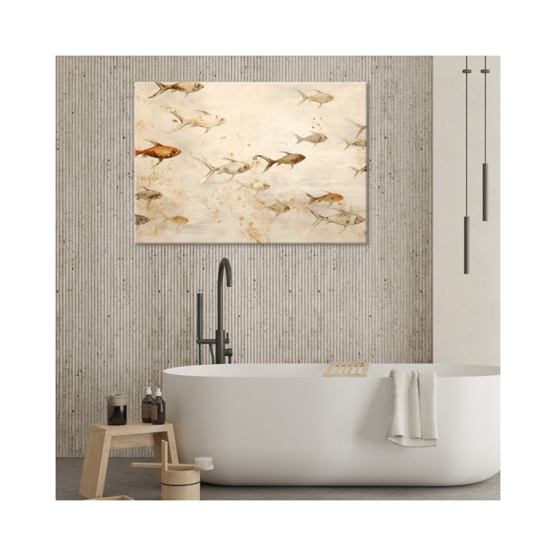 Obraz boho do łazienki spa - Ryby na beżowym tle | FEEBY
