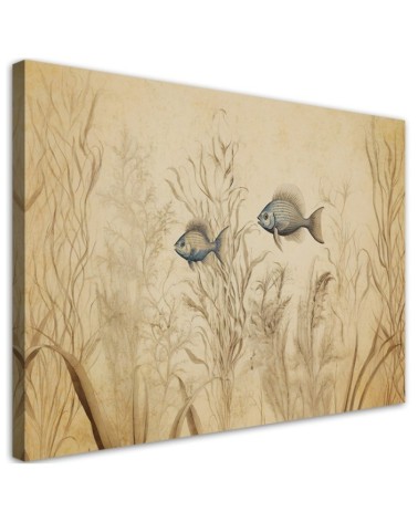 Canvas print - Fish in boho style beige | FEEBY