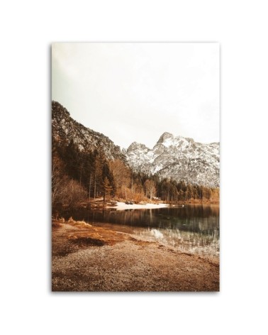 Leinwandbild - Verschneite Berge am See | Feeby
