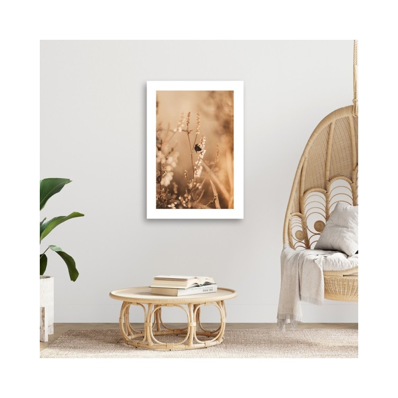 Leinwandbild - Beigefarbene Blumen auf dem Feld | Feeby