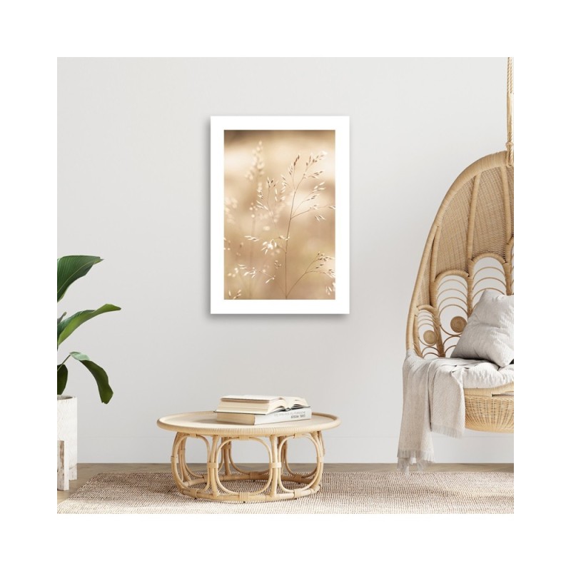 Leinwandbild - Trockenes Gras auf beigem Hintergrund | Feeby