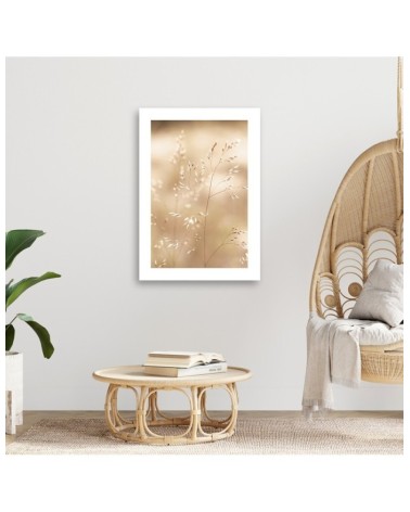 Leinwandbild - Trockenes Gras auf beigem Hintergrund | Feeby