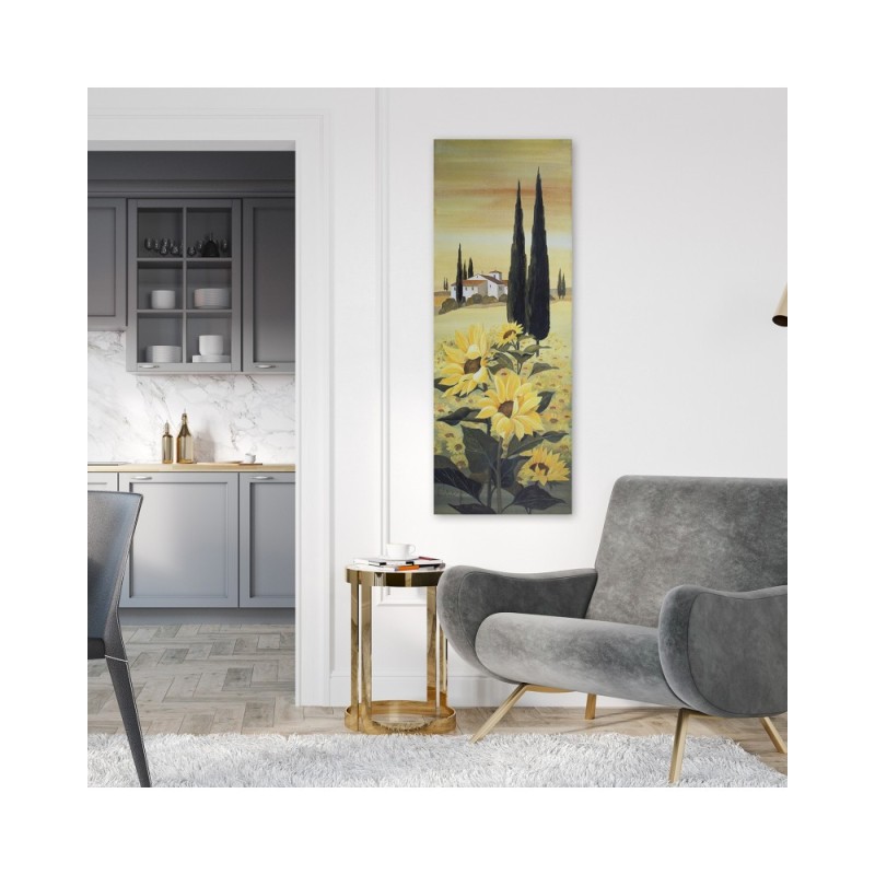 Leinwandbild - Sonnenblumen auf einem Haushintergrund | Feeby