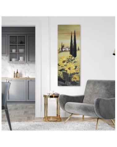 Leinwandbild - Sonnenblumen auf einem Haushintergrund | Feeby