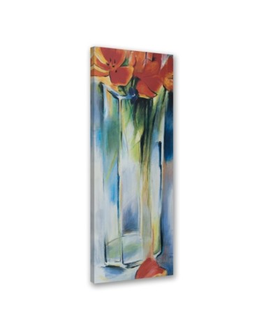 Wandbild für Wohnzimmer - Gemalte Blumen in einer Vase | Feeby