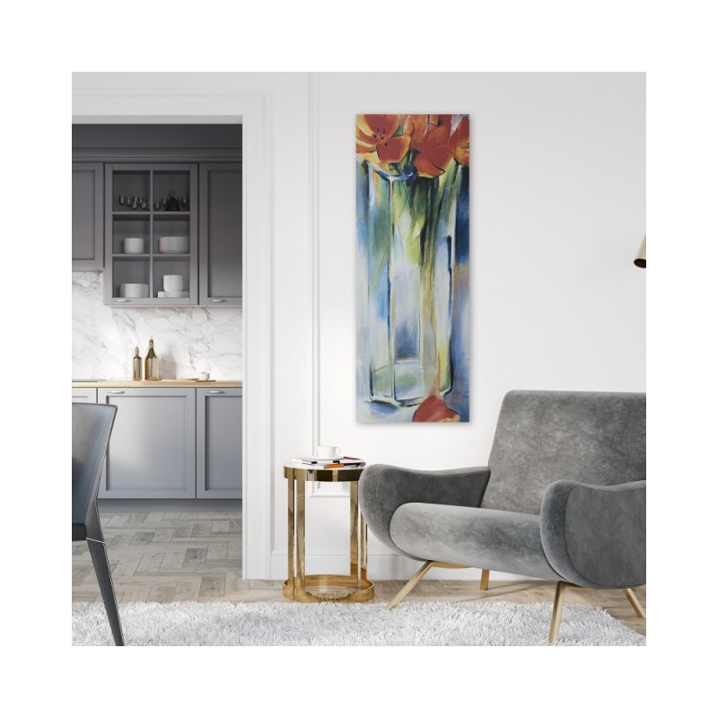 Wandbild für Wohnzimmer - Gemalte Blumen in einer Vase | Feeby