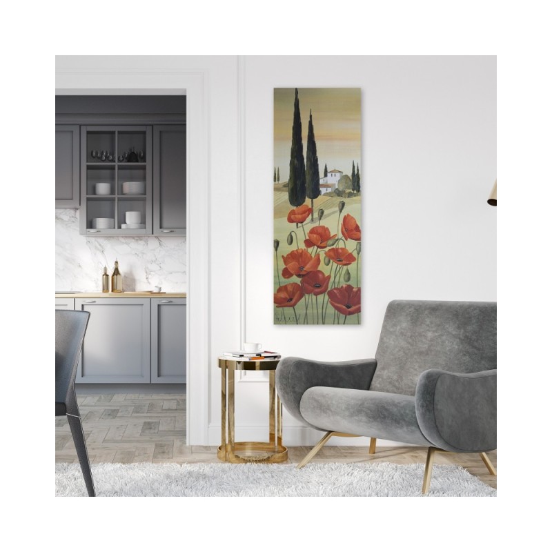 Modernes Wandbild - Toskanische Landschaft mit Mohnblumen | Feeby