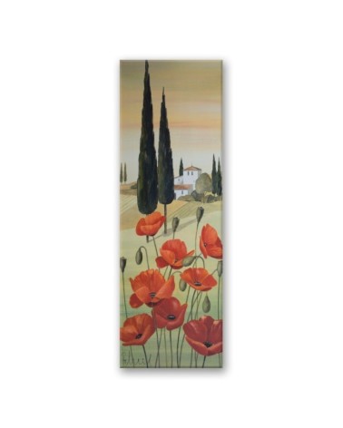 Modernes Wandbild - Toskanische Landschaft mit Mohnblumen | Feeby