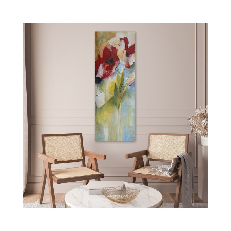 Leinwandbild - Gemalte Mohnblumen und Rosenknospen | Feeby