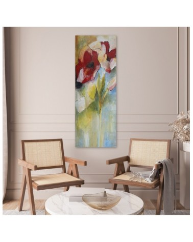 Leinwandbild - Gemalte Mohnblumen und Rosenknospen | Feeby