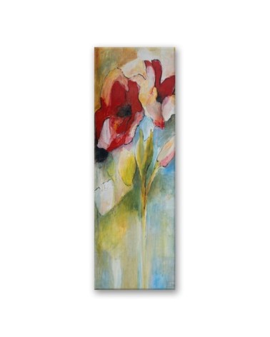 Leinwandbild - Gemalte Mohnblumen und Rosenknospen | Feeby