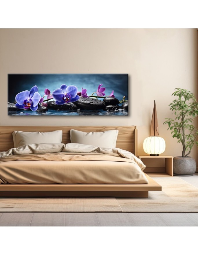 Obraz na ścianę do salonu - Niebieska Orchidea Zen | Feeby.pl
