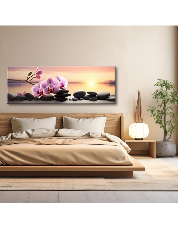 Obraz dekoracyjny - Rożowa orchidea i kamienie zen | Feeby.pl