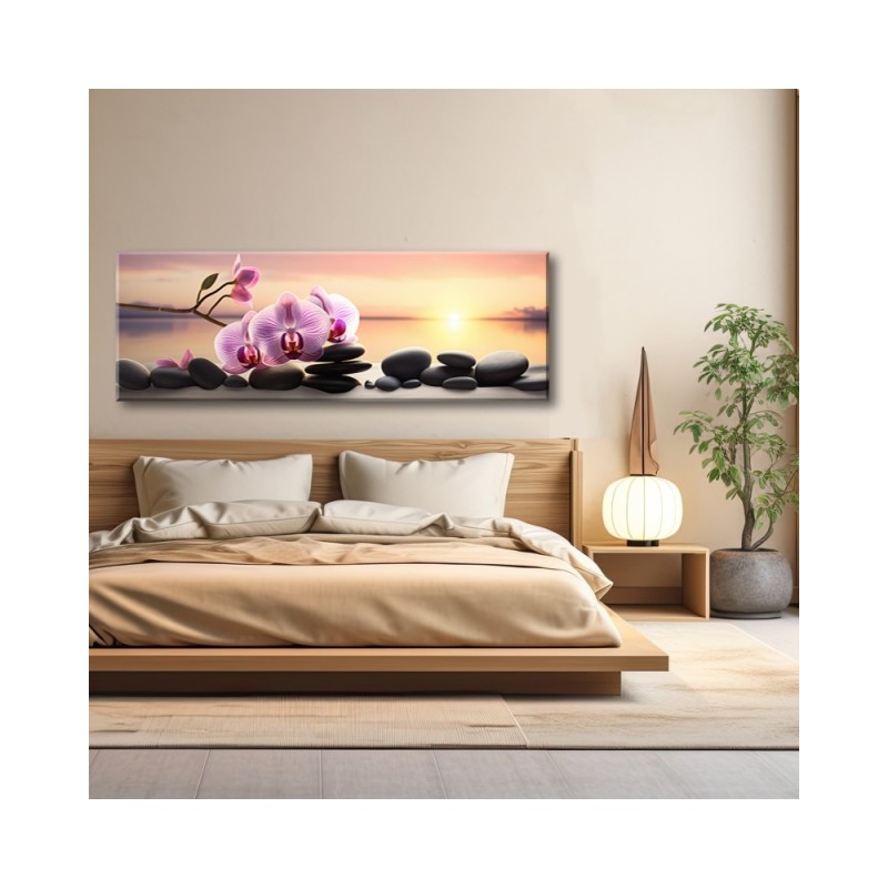 Leinwanddruck - Rosa Orchidee und Zen-Steine | Feeby