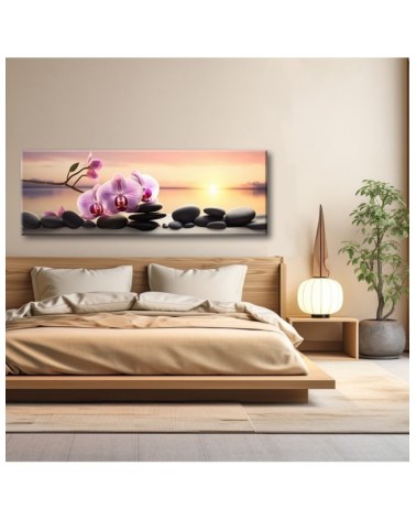 Leinwanddruck - Rosa Orchidee und Zen-Steine | Feeby